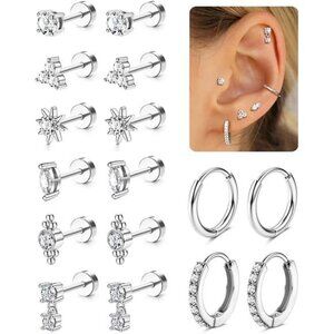 20G Hypoallergenic Flat Back Earrings Cartilage Earring Sets for